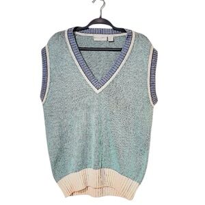 Fred Perry Woman’s Tennis V Neck Vintage Teil Periwinkle White Knit Golf Sweater